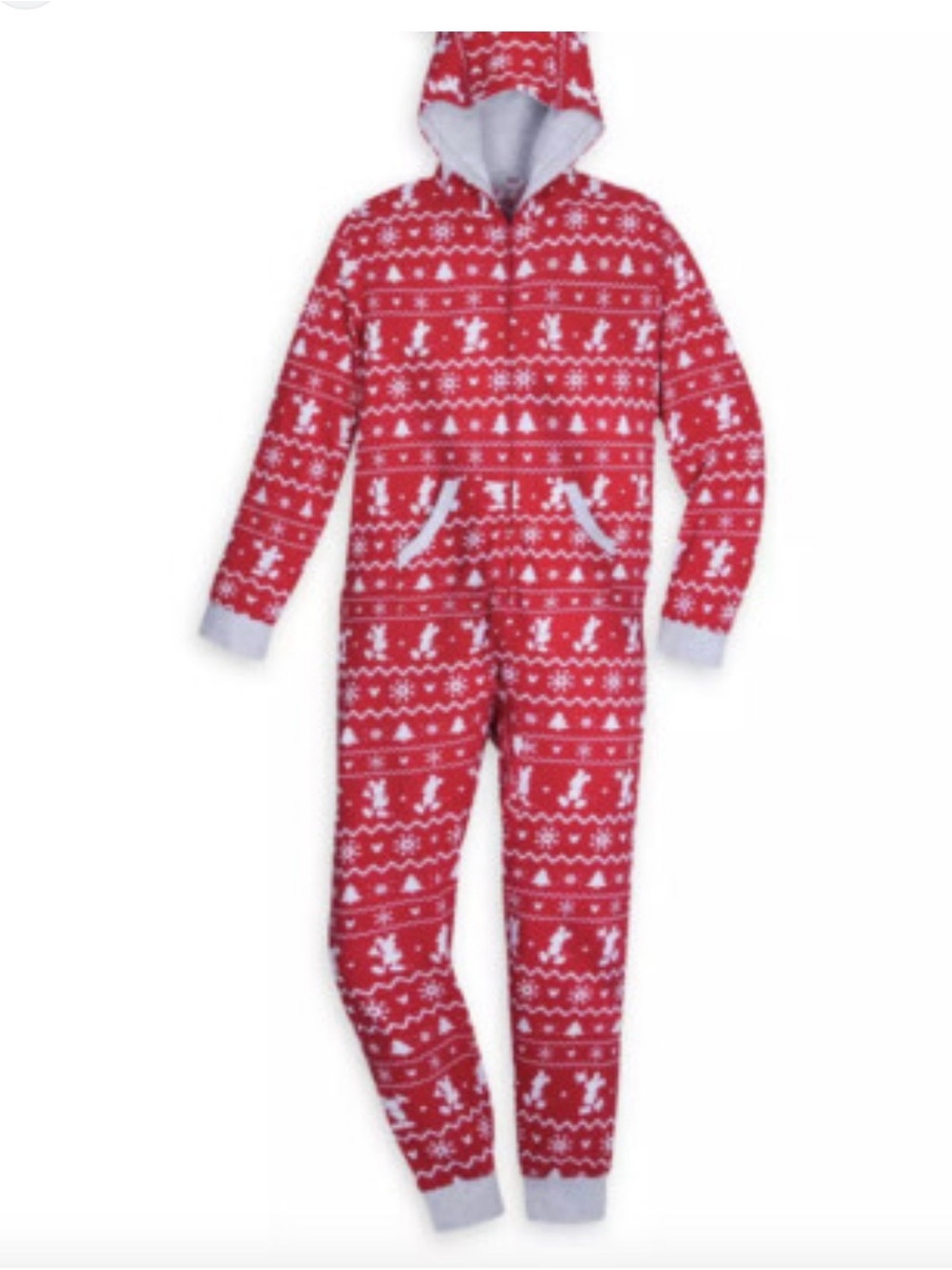 Disney Holiday Mickey Mouse Fair Isle Print Red & White Hooded One-Piece Pajamas